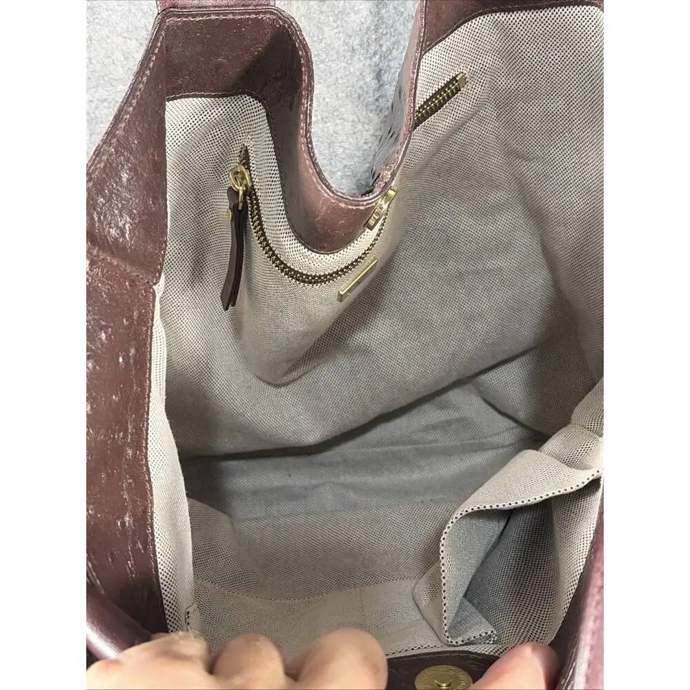 Diane von‎ Furstenberg Addison Burgundy Ostrich Embroidered Leather Tote